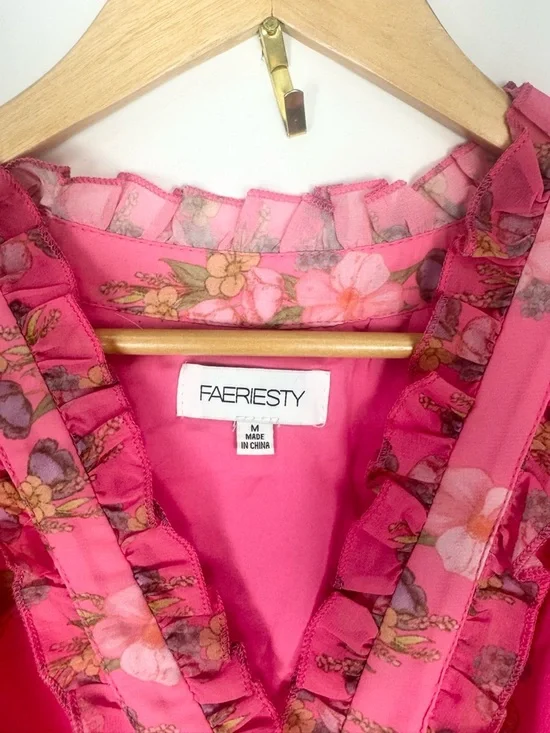 Whimsical Faeriesty Pink Floral Boho Style Maxi Dress with Lace Trim Size M - Picture 5 of 9